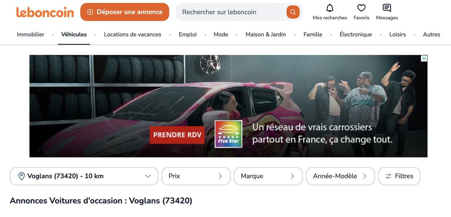 Annonce sponsorisée dans la catégorie véhicules d'occasion de Leboncoin