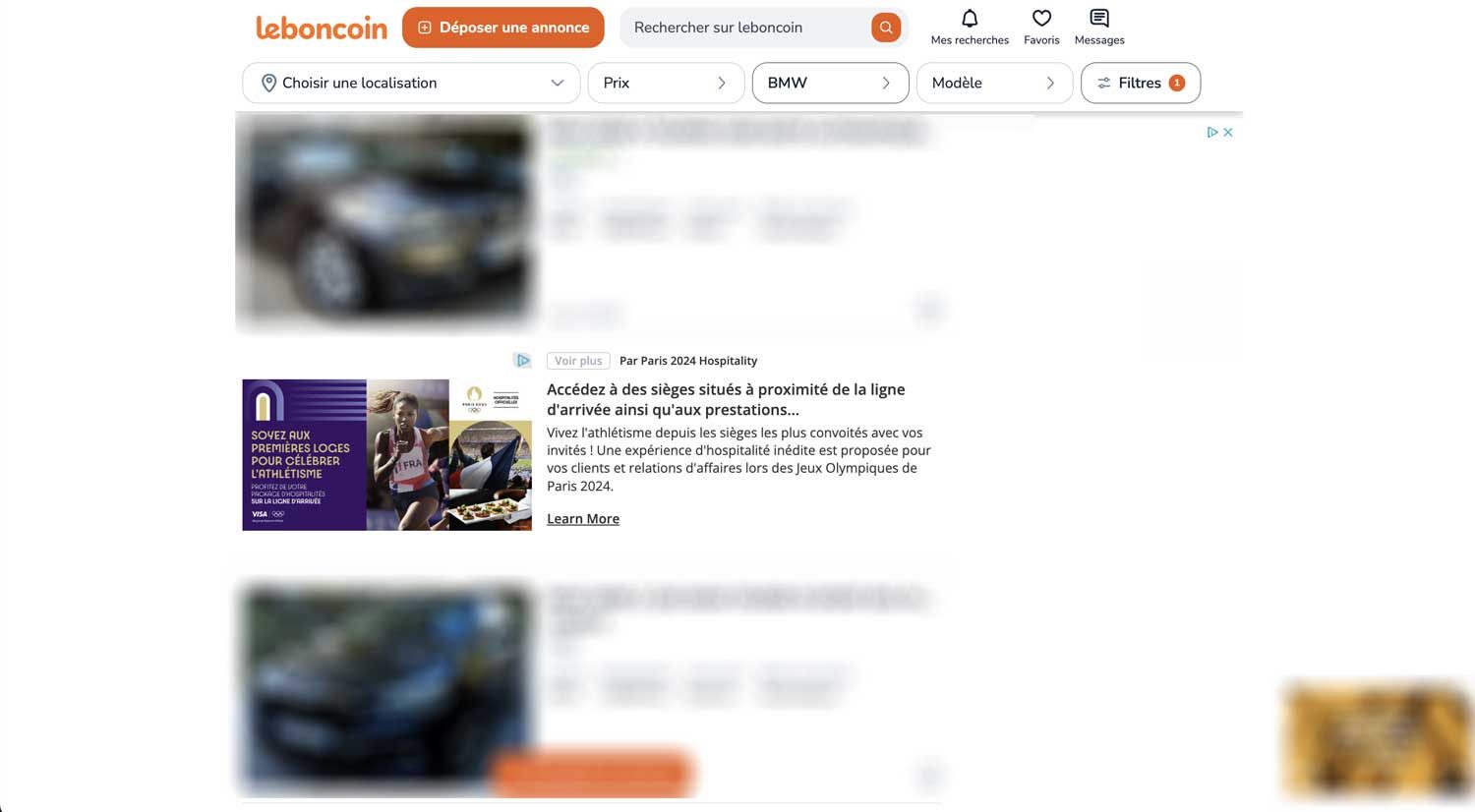 Exemple de native advertising sur Leboncoin