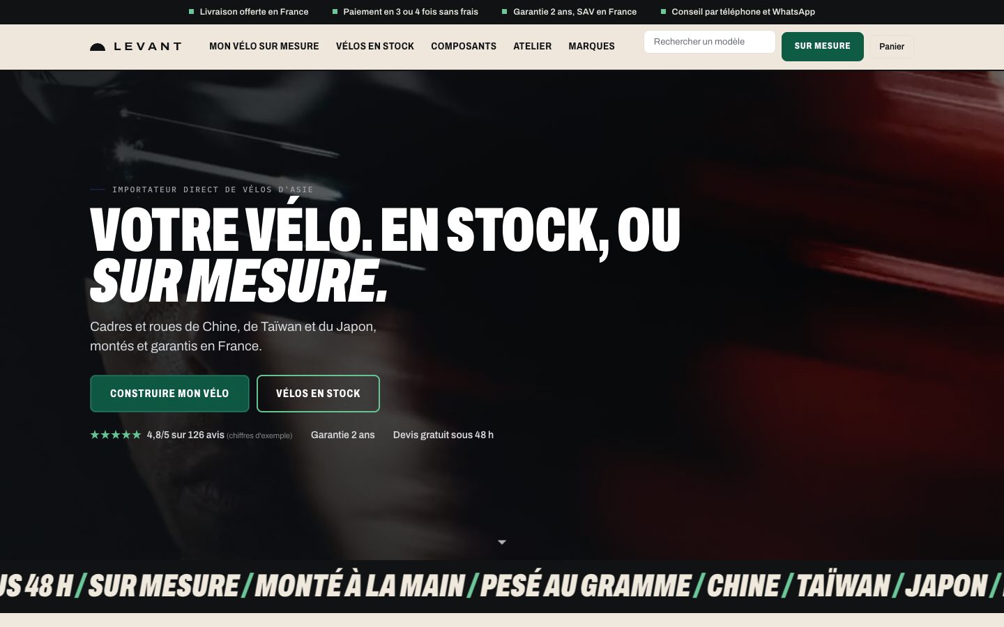 Aperçu du site Levant Cycles